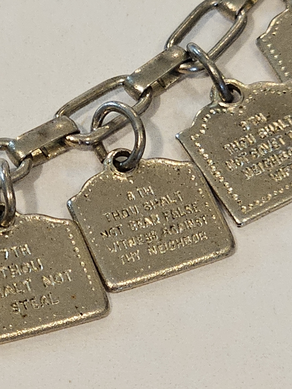 Vintage Sterling Gifts Ten Commandments Silver Charm Bracelet - Size 6 Petite